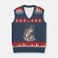 Fishing Camo V-Neck Knit Sweater Vest Bass Fish American Flag Boy Men Fisherman Gift