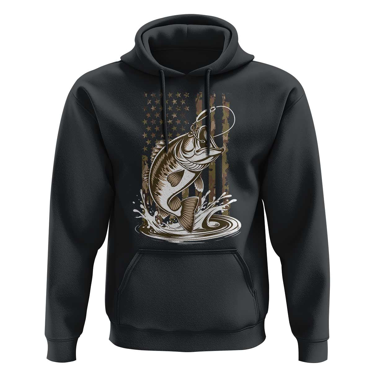 Fishing Camo Hoodie Bass Fish American Flag Boy Men Fisherman Gift