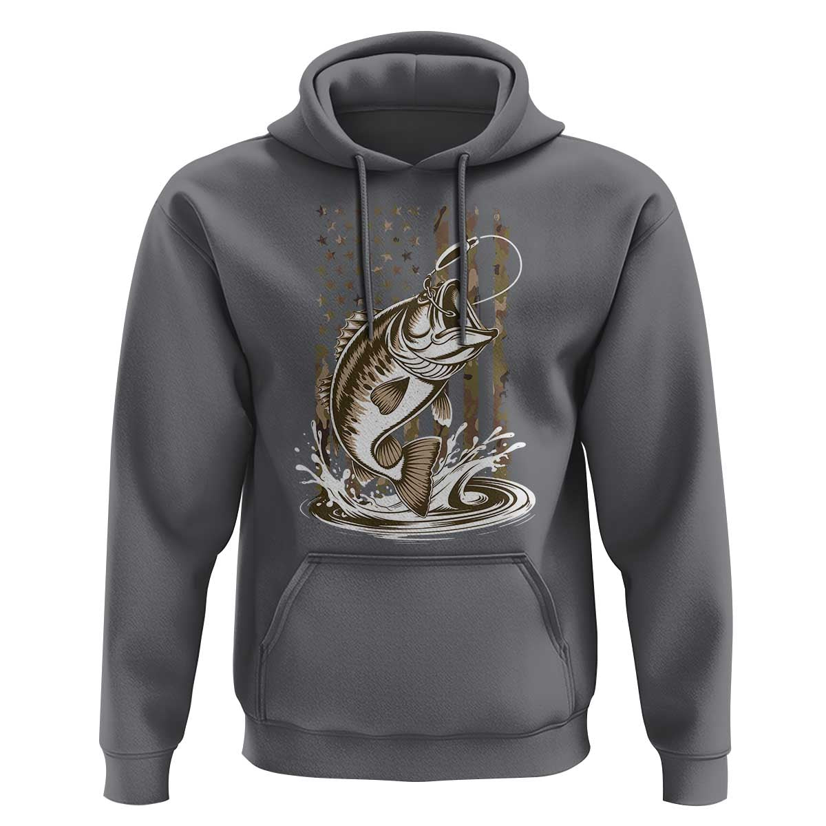 Fishing Camo Hoodie Bass Fish American Flag Boy Men Fisherman Gift