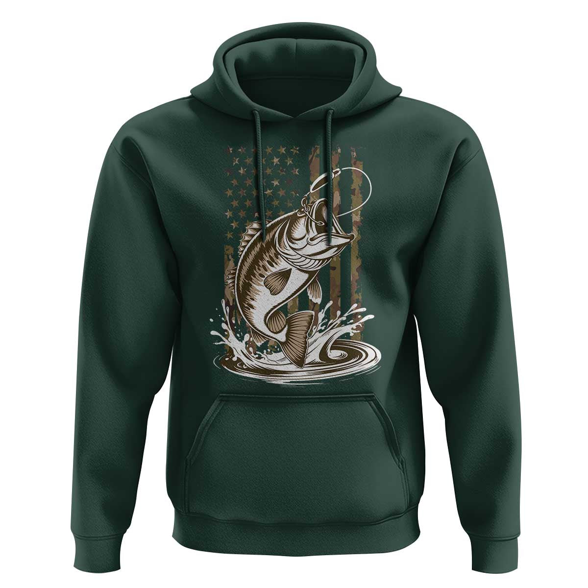 Fishing Camo Hoodie Bass Fish American Flag Boy Men Fisherman Gift