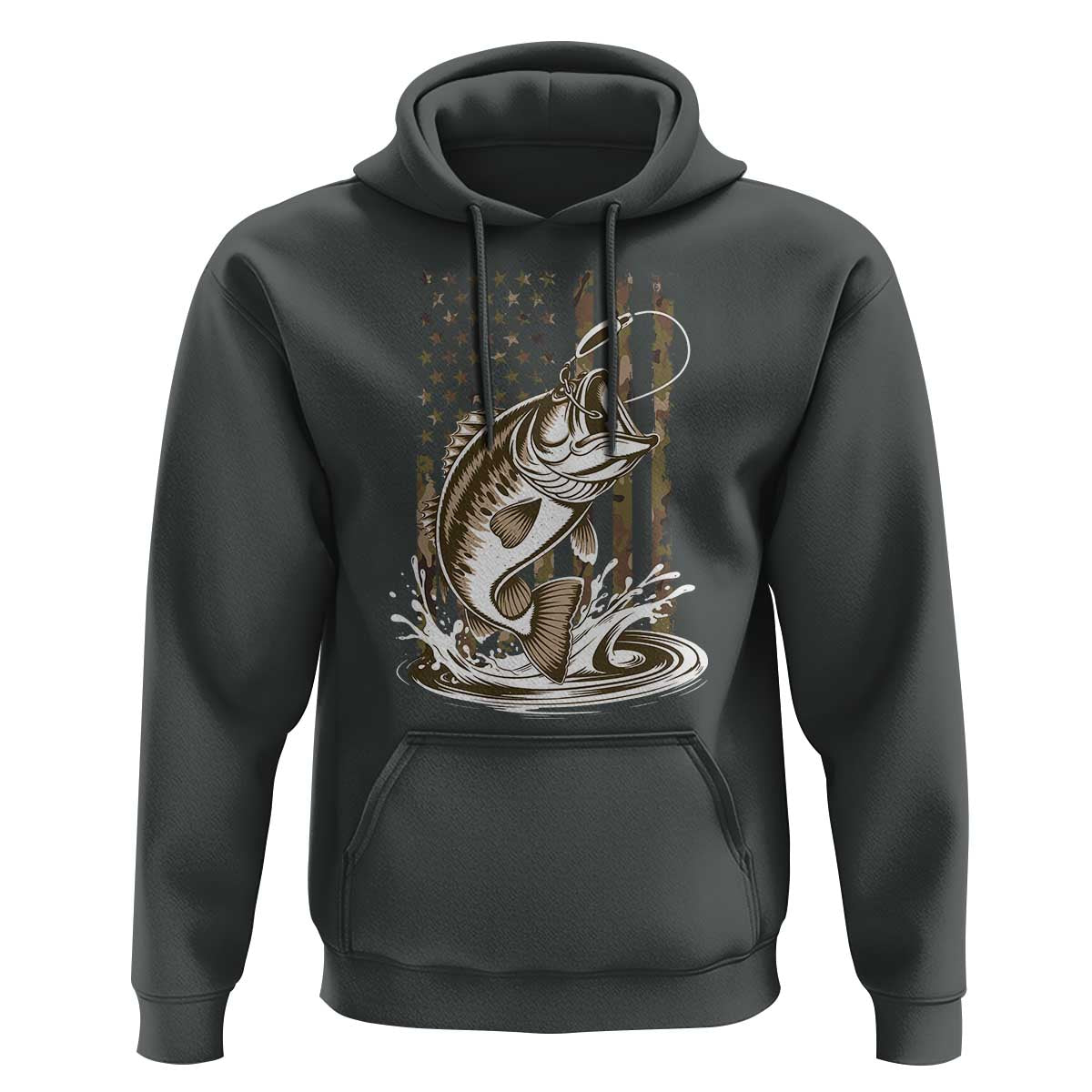 Fishing Camo Hoodie Bass Fish American Flag Boy Men Fisherman Gift