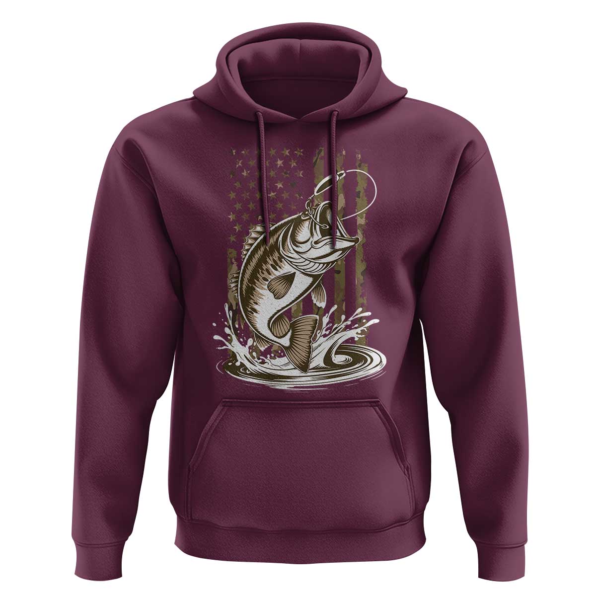 Fishing Camo Hoodie Bass Fish American Flag Boy Men Fisherman Gift