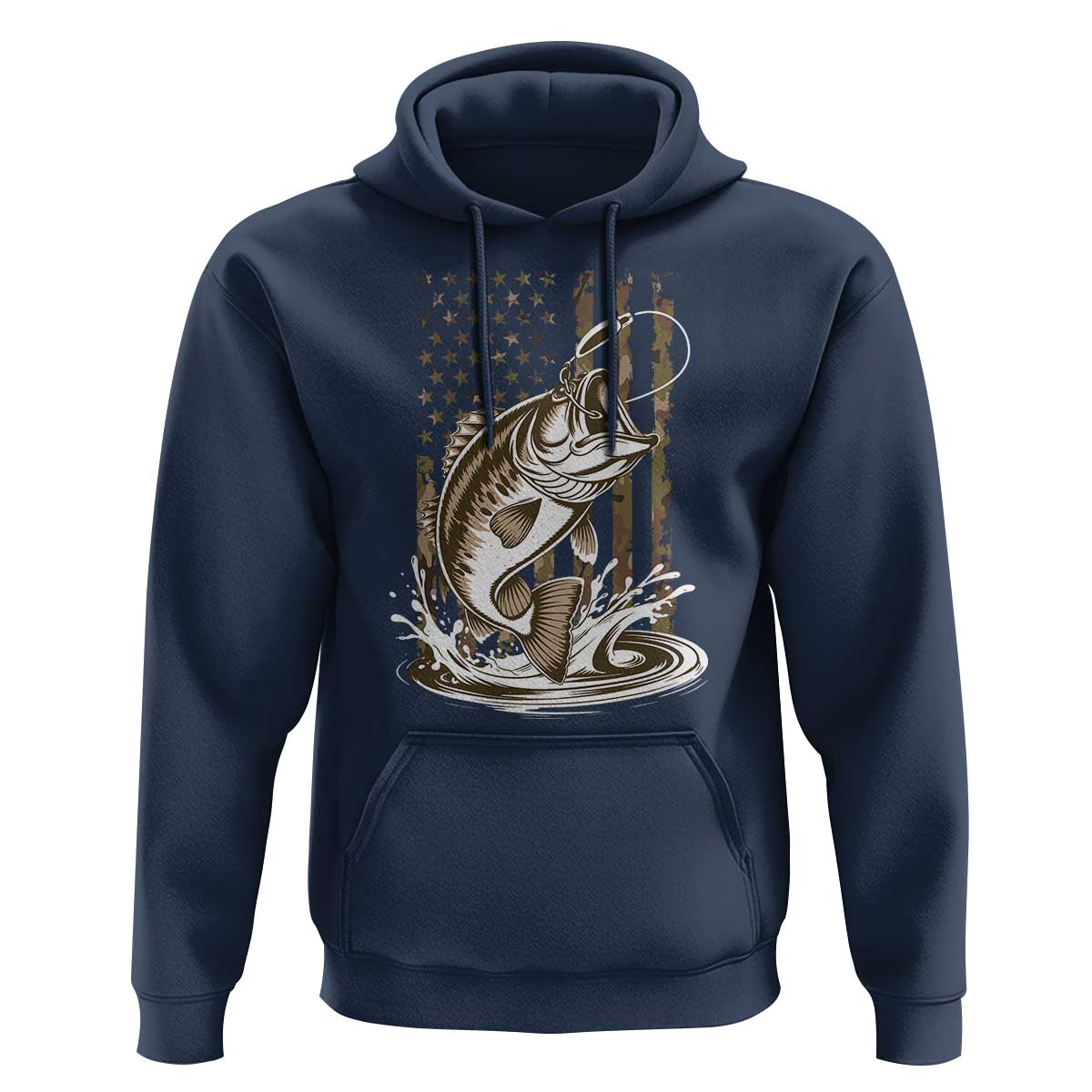 Fishing Camo Hoodie Bass Fish American Flag Boy Men Fisherman Gift