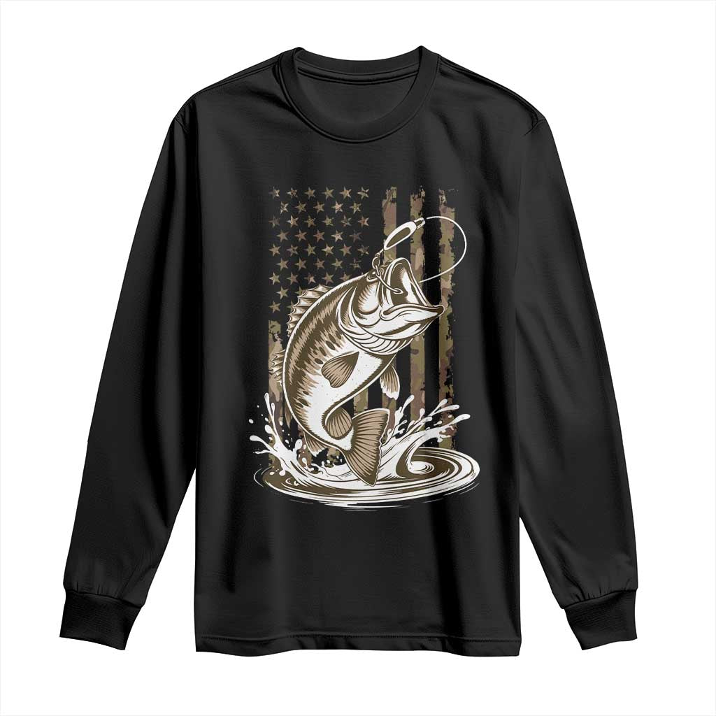 Fishing Camo Long Sleeve Shirt Bass Fish American Flag Boy Men Fisherman Gift