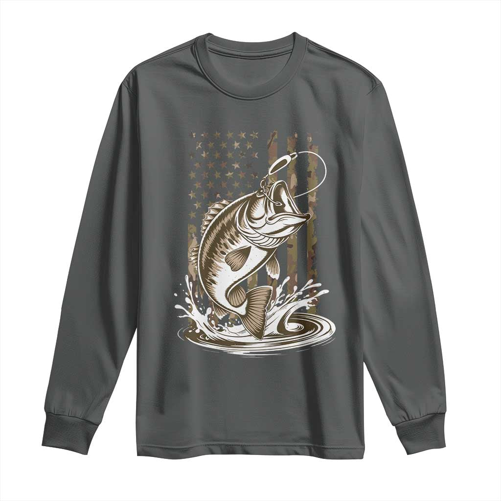 Fishing Camo Long Sleeve Shirt Bass Fish American Flag Boy Men Fisherman Gift