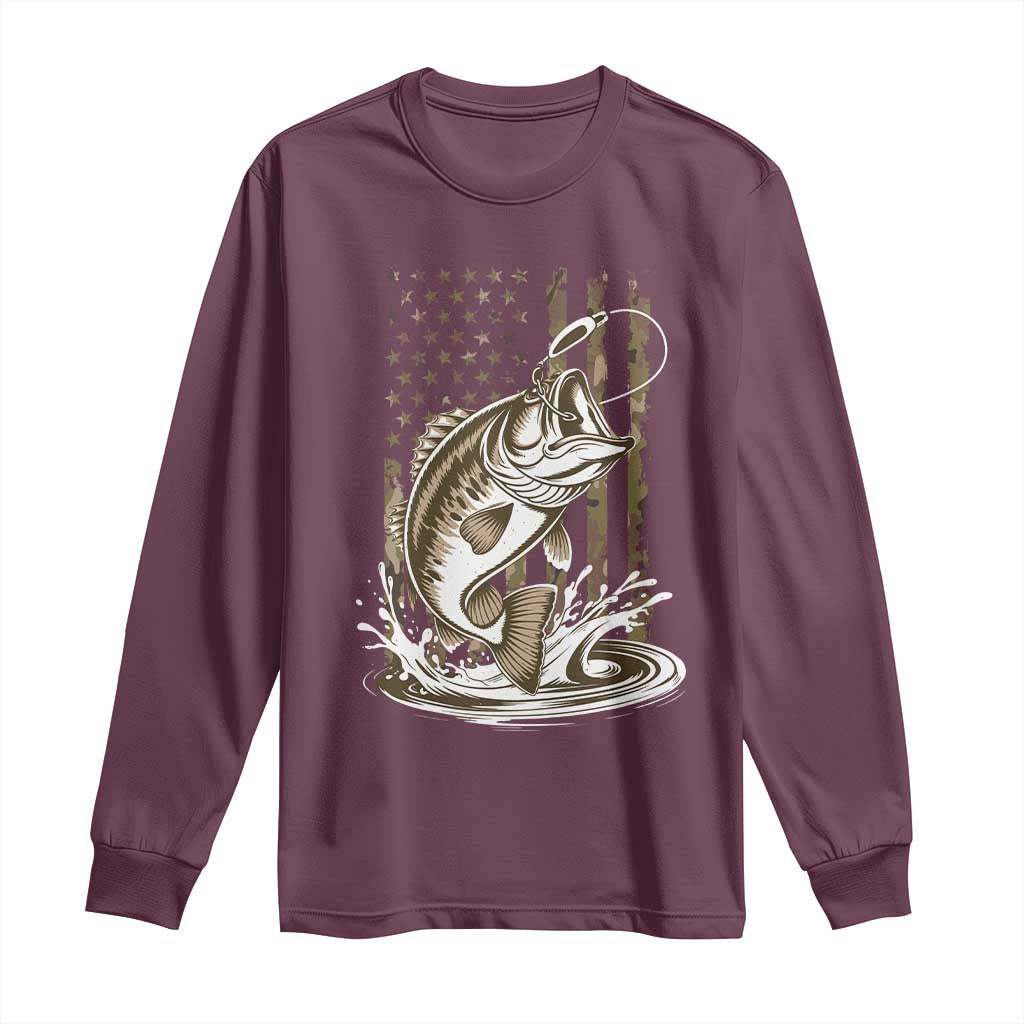 Fishing Camo Long Sleeve Shirt Bass Fish American Flag Boy Men Fisherman Gift
