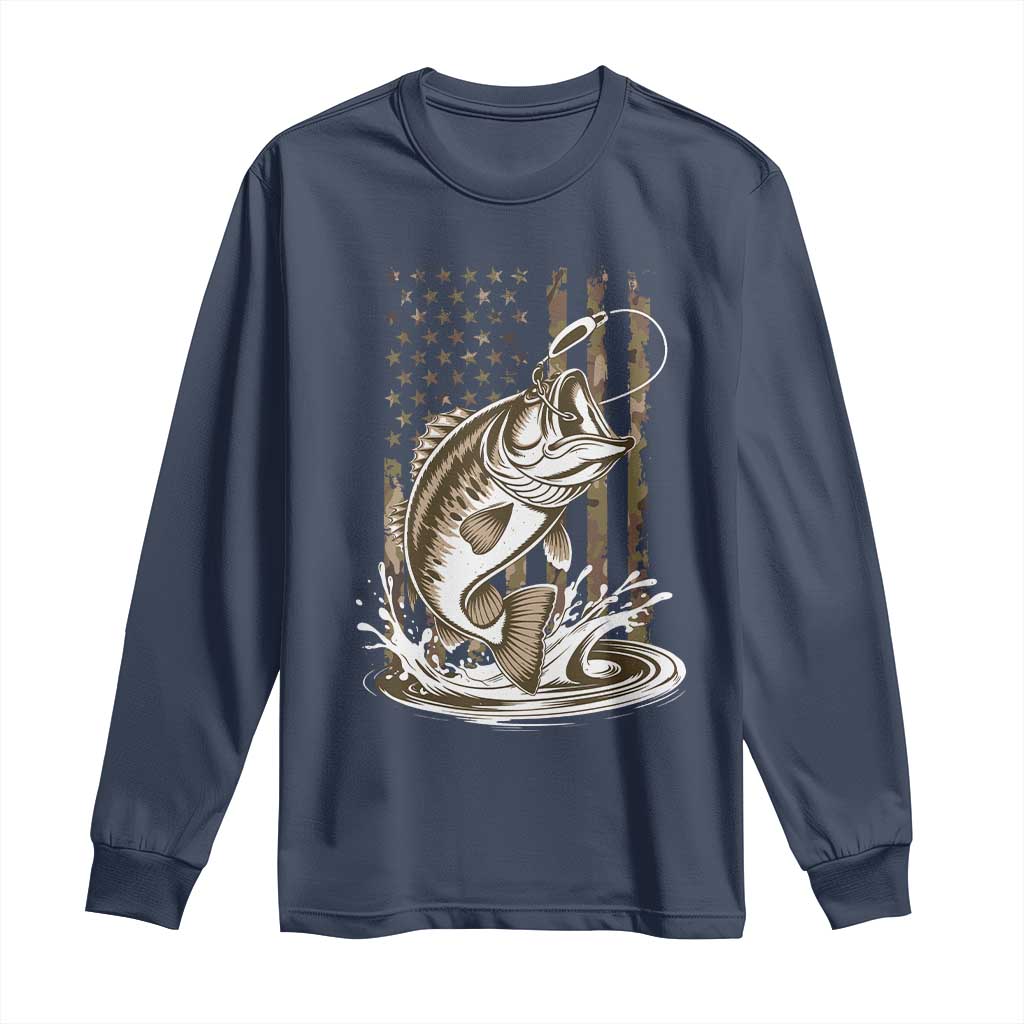 Fishing Camo Long Sleeve Shirt Bass Fish American Flag Boy Men Fisherman Gift