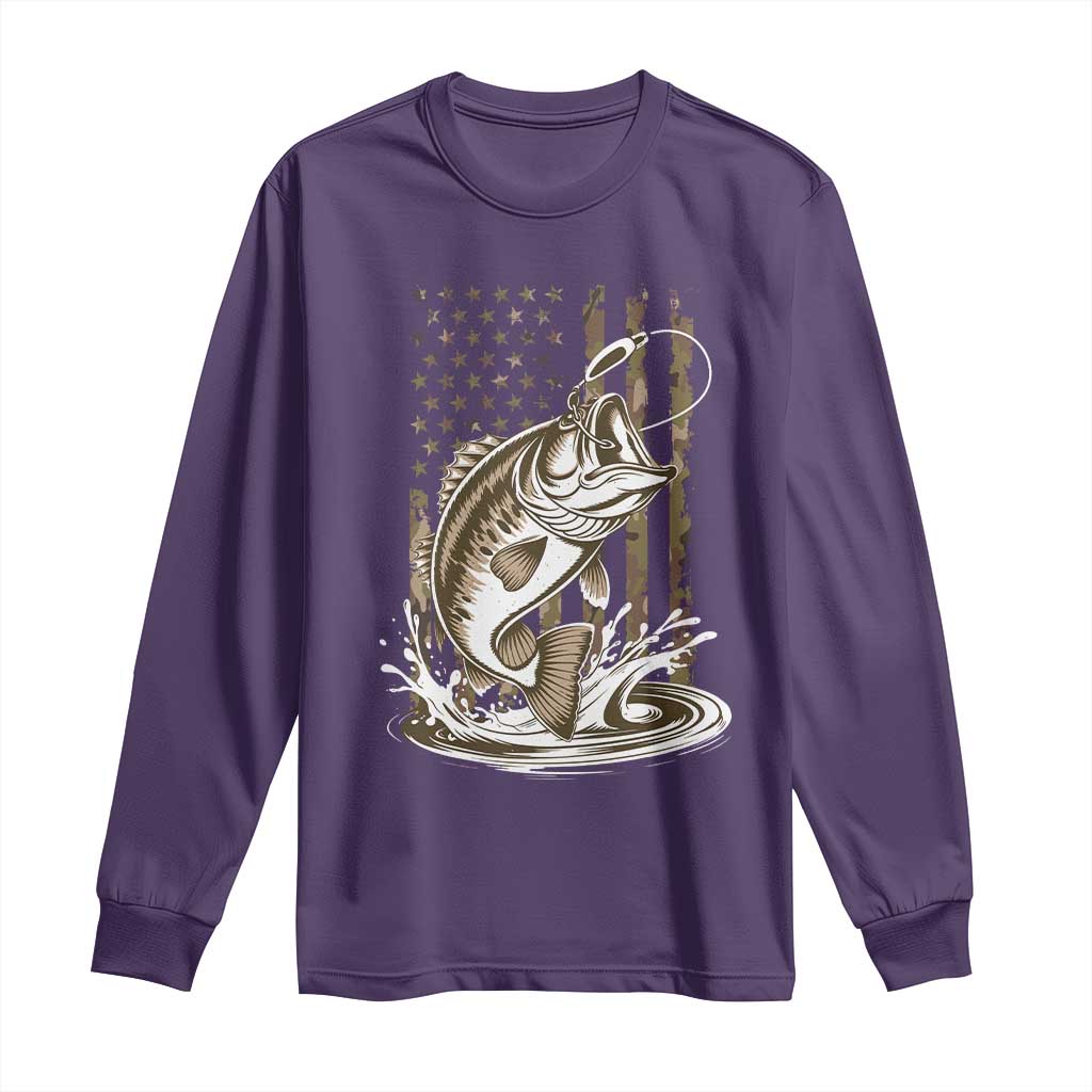 Fishing Camo Long Sleeve Shirt Bass Fish American Flag Boy Men Fisherman Gift