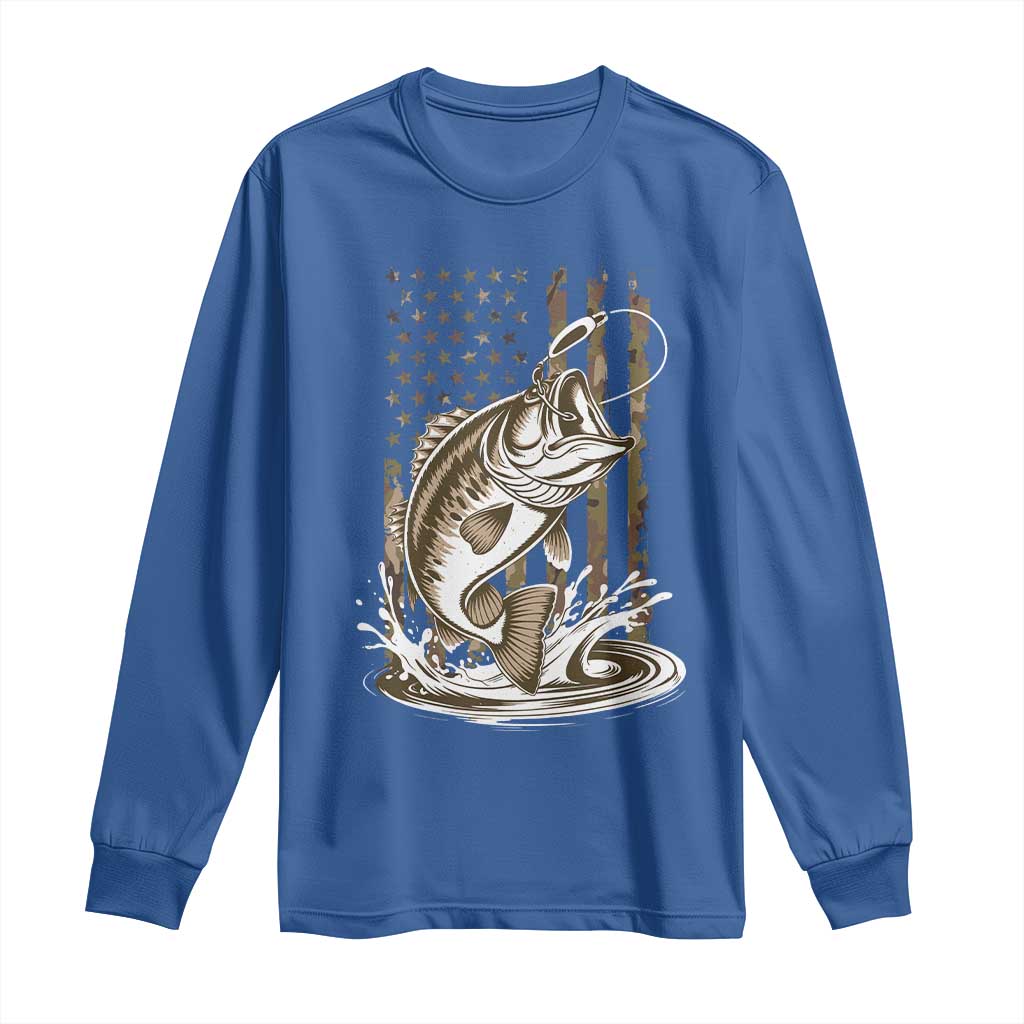 Fishing Camo Long Sleeve Shirt Bass Fish American Flag Boy Men Fisherman Gift