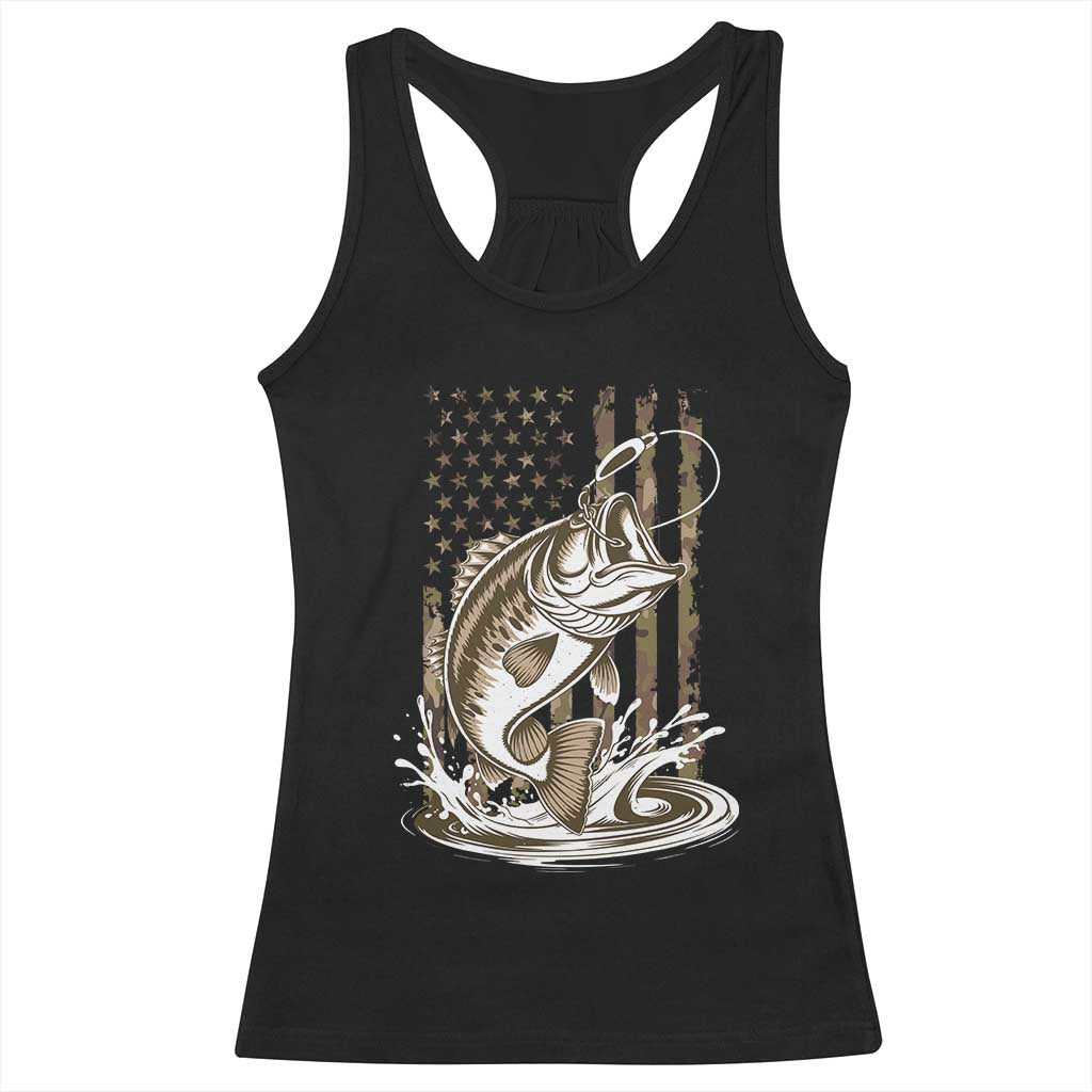 Fishing Camo Racerback Tank Top Bass Fish American Flag Boy Men Fisherman Gift