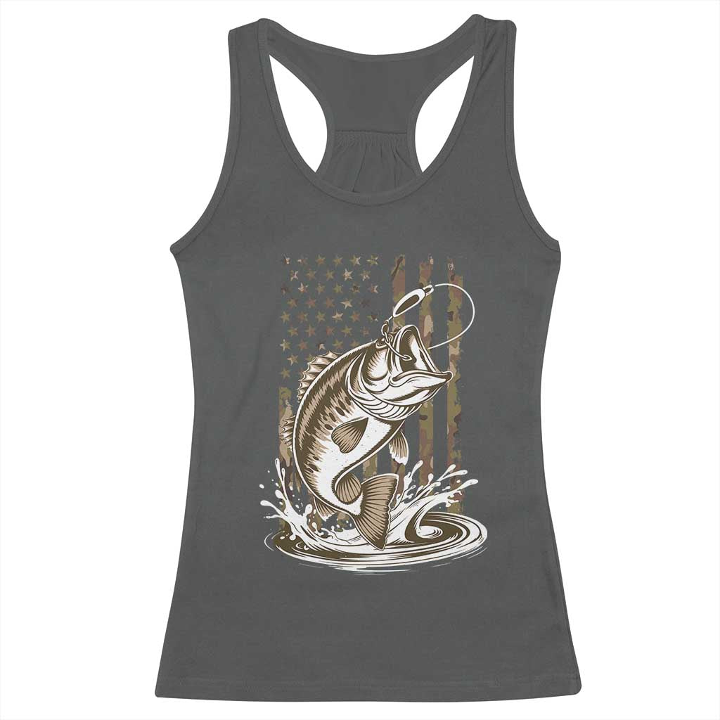 Fishing Camo Racerback Tank Top Bass Fish American Flag Boy Men Fisherman Gift