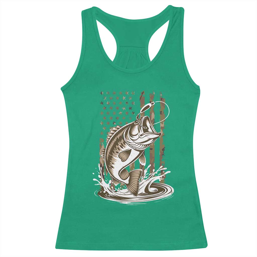Fishing Camo Racerback Tank Top Bass Fish American Flag Boy Men Fisherman Gift