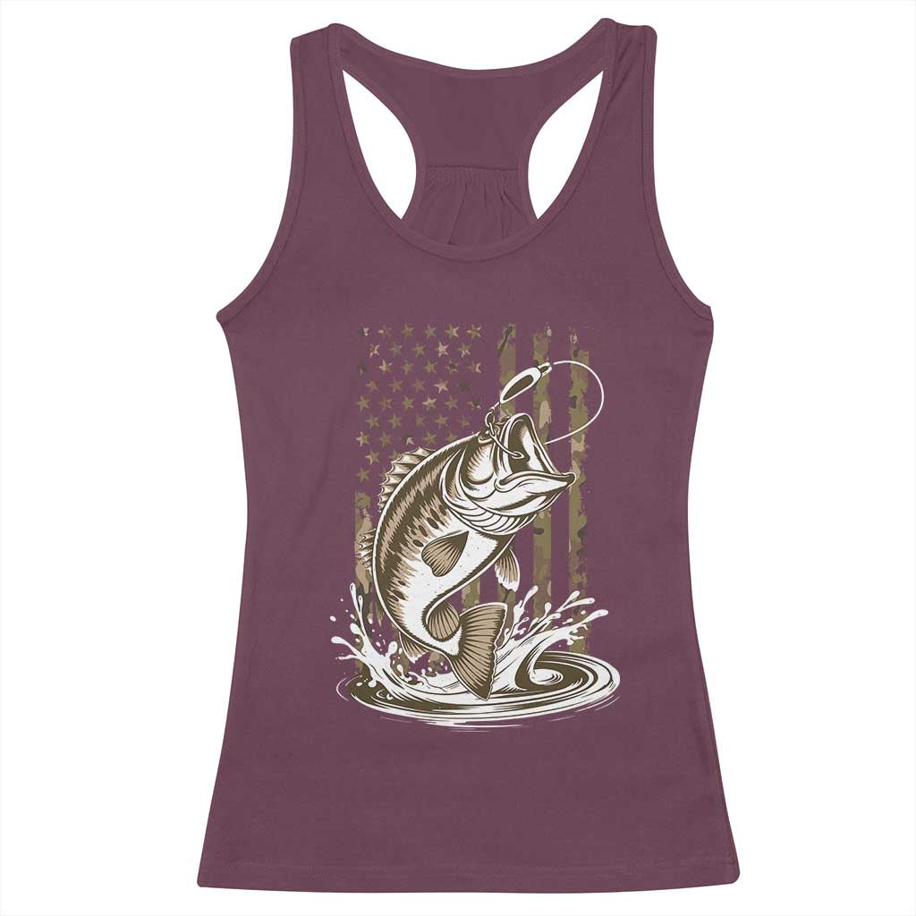 Fishing Camo Racerback Tank Top Bass Fish American Flag Boy Men Fisherman Gift