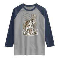 Fishing Camo Raglan Shirt Bass Fish American Flag Boy Men Fisherman Gift