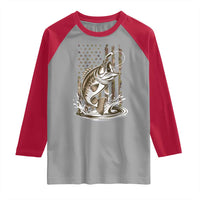 Fishing Camo Raglan Shirt Bass Fish American Flag Boy Men Fisherman Gift