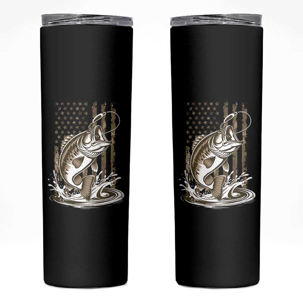Fishing Camo Skinny Tumbler Bass Fish American Flag Boy Men Fisherman Gift