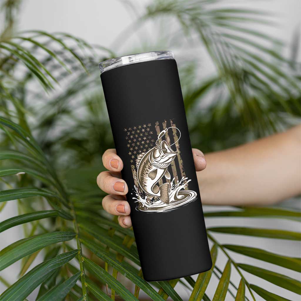 Fishing Camo Skinny Tumbler Bass Fish American Flag Boy Men Fisherman Gift