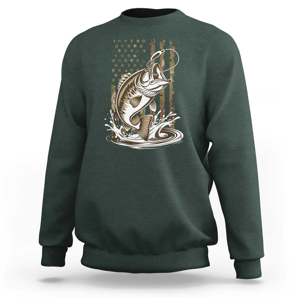 Fishing Camo Sweatshirt Bass Fish American Flag Boy Men Fisherman Gift