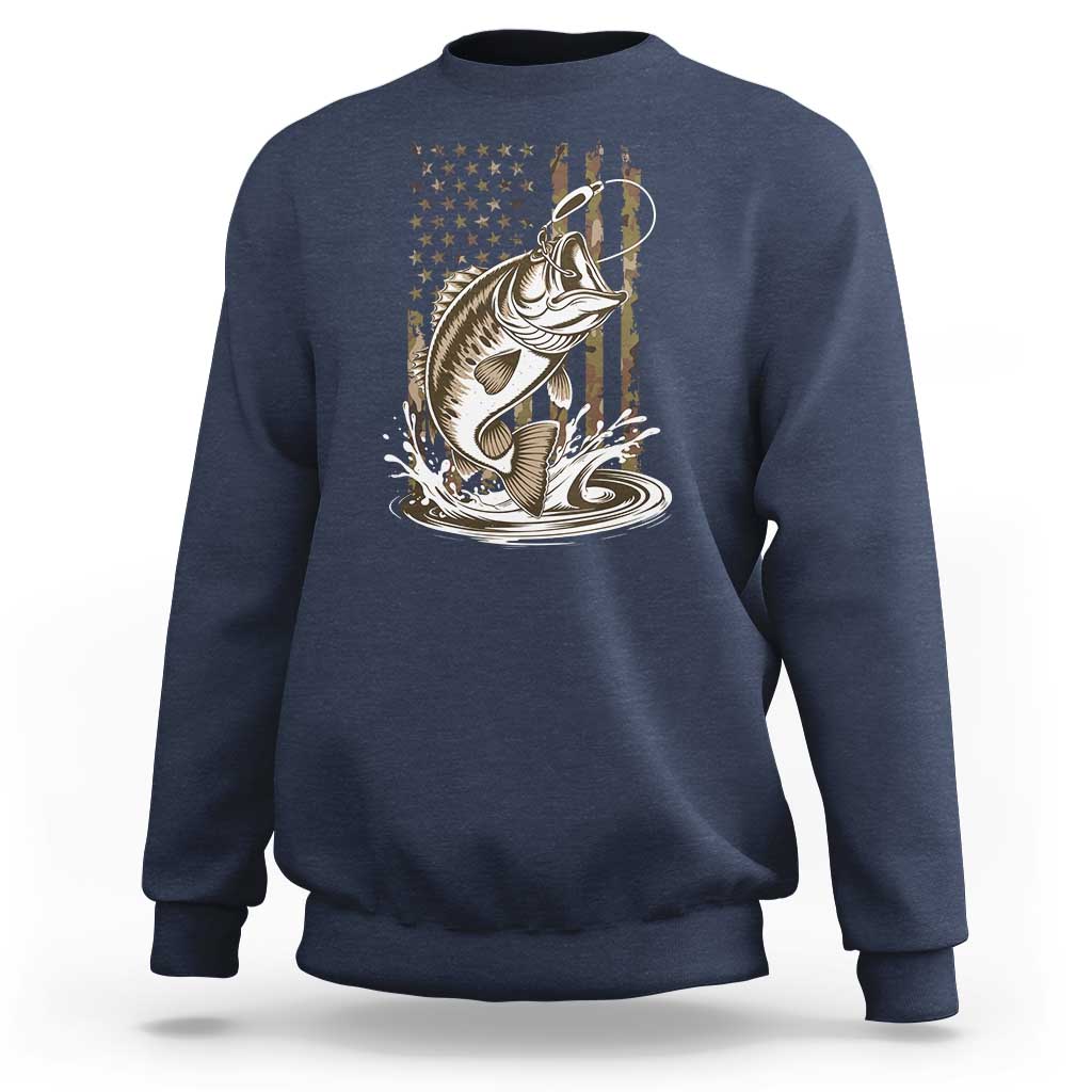 Fishing Camo Sweatshirt Bass Fish American Flag Boy Men Fisherman Gift