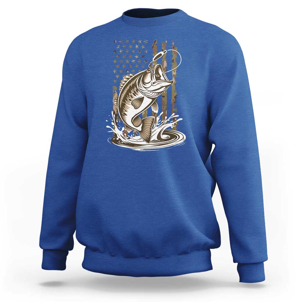 Fishing Camo Sweatshirt Bass Fish American Flag Boy Men Fisherman Gift