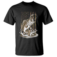 Fishing Camo T Shirt Bass Fish American Flag Boy Men Fisherman Gift