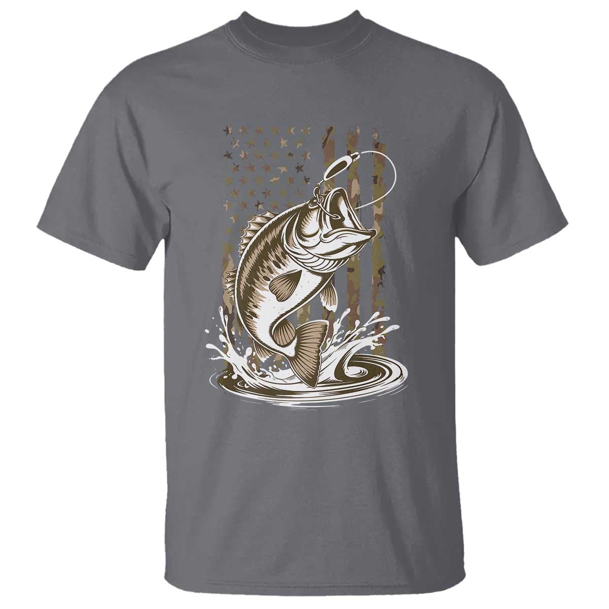 Fishing Camo T Shirt Bass Fish American Flag Boy Men Fisherman Gift