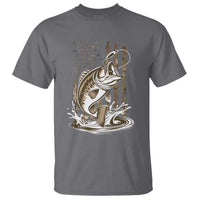 Fishing Camo T Shirt Bass Fish American Flag Boy Men Fisherman Gift