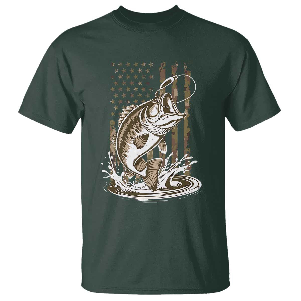 Fishing Camo T Shirt Bass Fish American Flag Boy Men Fisherman Gift