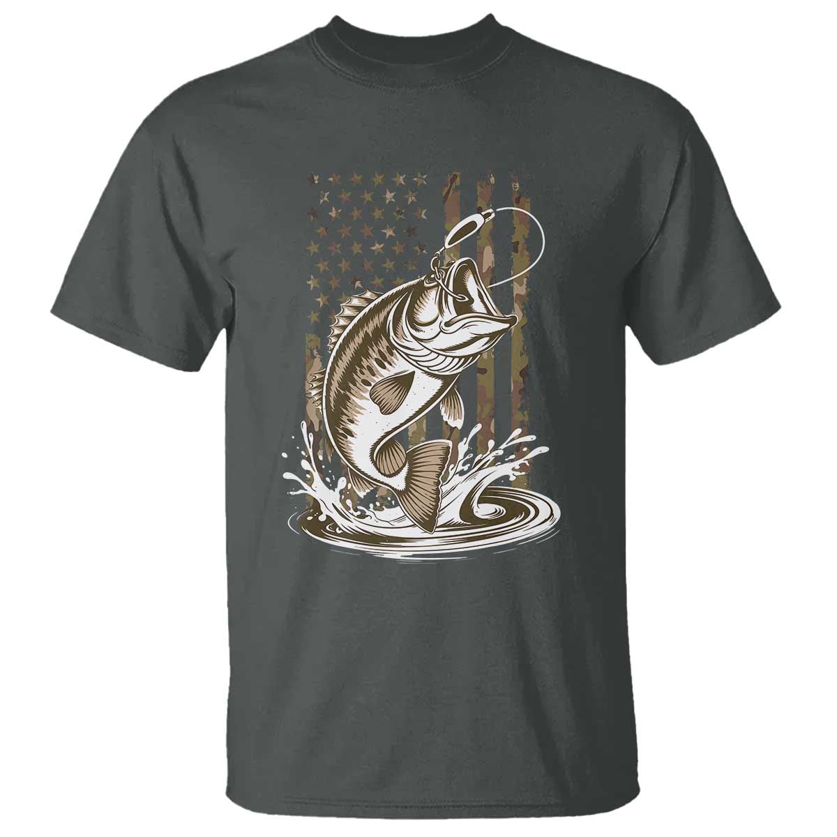 Fishing Camo T Shirt Bass Fish American Flag Boy Men Fisherman Gift