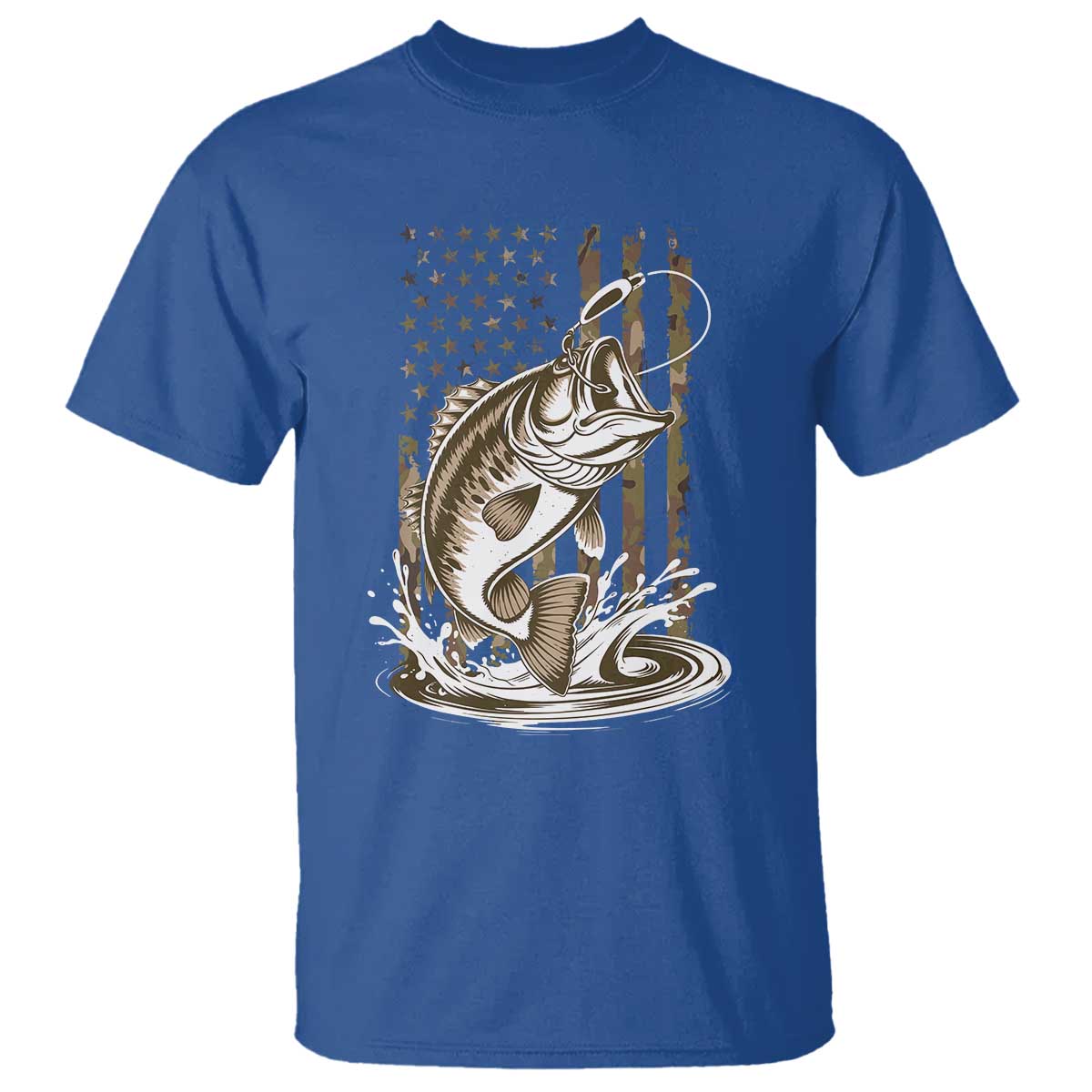 Fishing Camo T Shirt Bass Fish American Flag Boy Men Fisherman Gift