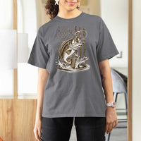 Fishing Camo T Shirt For Women Bass Fish American Flag Boy Men Fisherman Gift