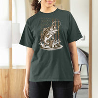 Fishing Camo T Shirt For Women Bass Fish American Flag Boy Men Fisherman Gift