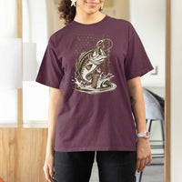 Fishing Camo T Shirt For Women Bass Fish American Flag Boy Men Fisherman Gift