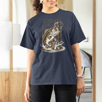 Fishing Camo T Shirt For Women Bass Fish American Flag Boy Men Fisherman Gift