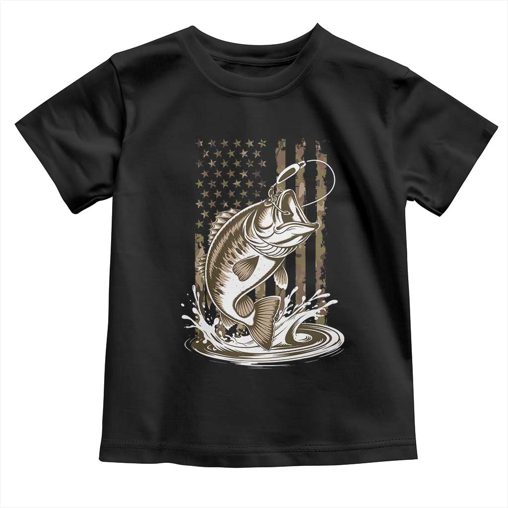 Fishing Camo Toddler T Shirt Bass Fish American Flag Boy Men Fisherman Gift