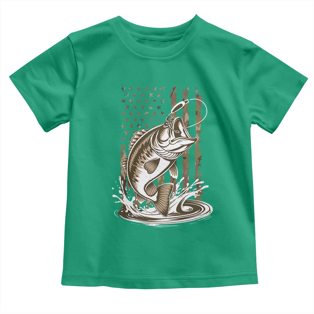 Fishing Camo Toddler T Shirt Bass Fish American Flag Boy Men Fisherman Gift