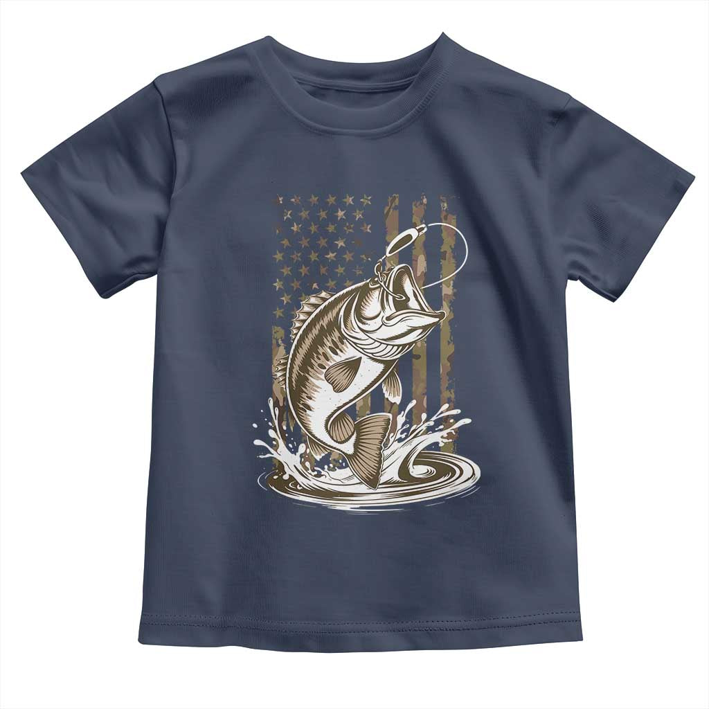 Fishing Camo Toddler T Shirt Bass Fish American Flag Boy Men Fisherman Gift