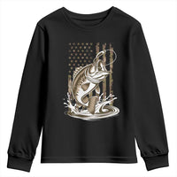 Fishing Camo Youth Sweatshirt Bass Fish American Flag Boy Men Fisherman Gift