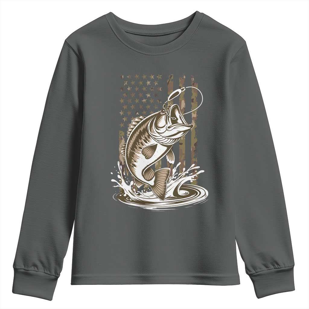 Fishing Camo Youth Sweatshirt Bass Fish American Flag Boy Men Fisherman Gift