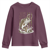 Fishing Camo Youth Sweatshirt Bass Fish American Flag Boy Men Fisherman Gift