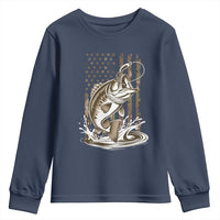 Fishing Camo Youth Sweatshirt Bass Fish American Flag Boy Men Fisherman Gift