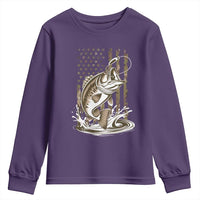 Fishing Camo Youth Sweatshirt Bass Fish American Flag Boy Men Fisherman Gift