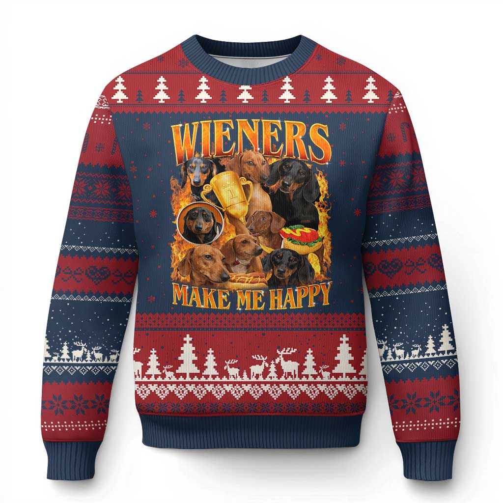 Funny Wiener Dog Ugly Christmas Sweater Vintage Bootleg Gift For Dachshund Lover - Wonder Print Shop