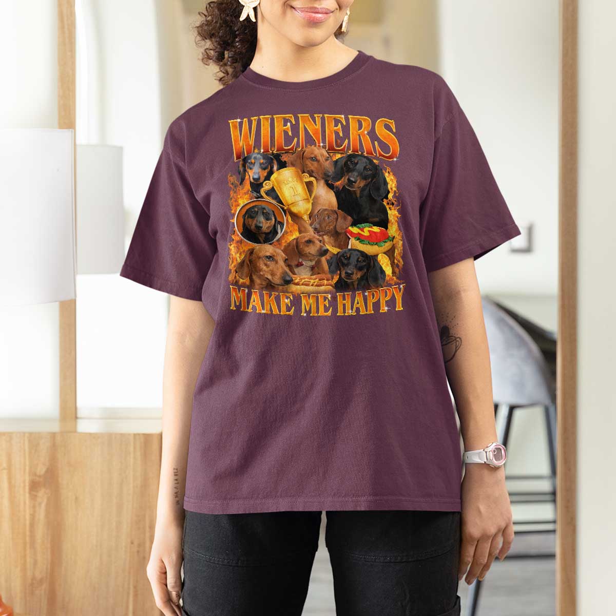 Funny Wiener Dog T Shirt For Women Vintage Bootleg Gift For Dachshund Lover - Wonder Print Shop