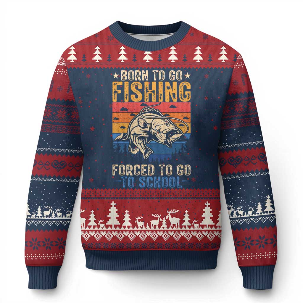 Born to Go Fishing Forced School Ugly Christmas Sweater Funny Fishing Fisherman Kids Boys - Wonder Print Shop