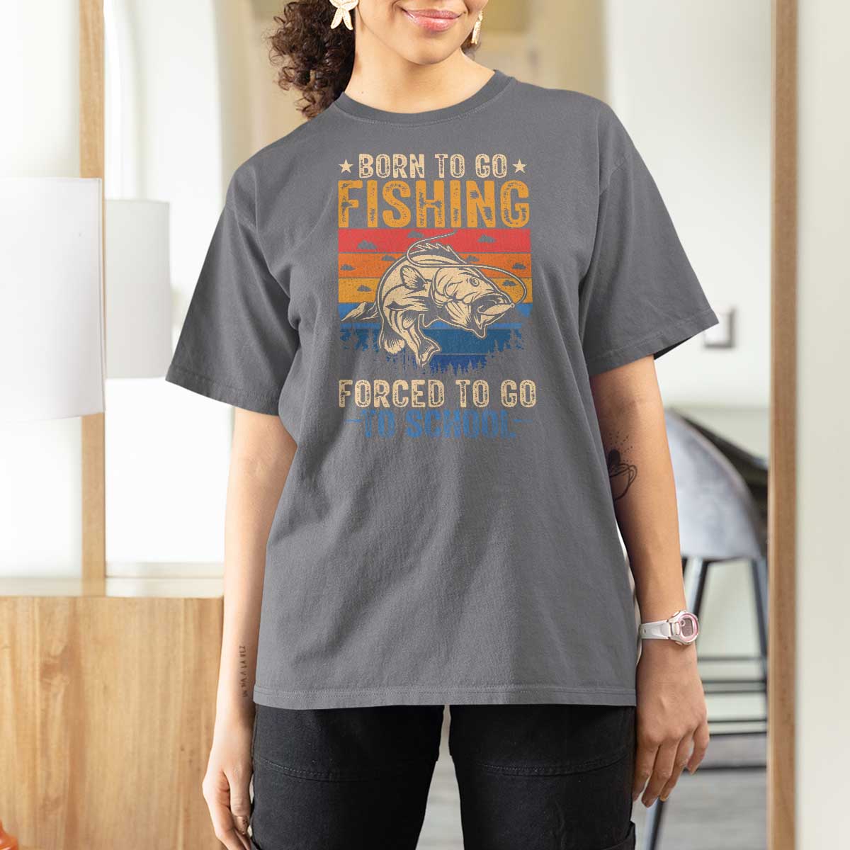 Born to Go Fishing Forced School T Shirt For Women Funny Fishing Fisherman Kids Boys - Wonder Print Shop