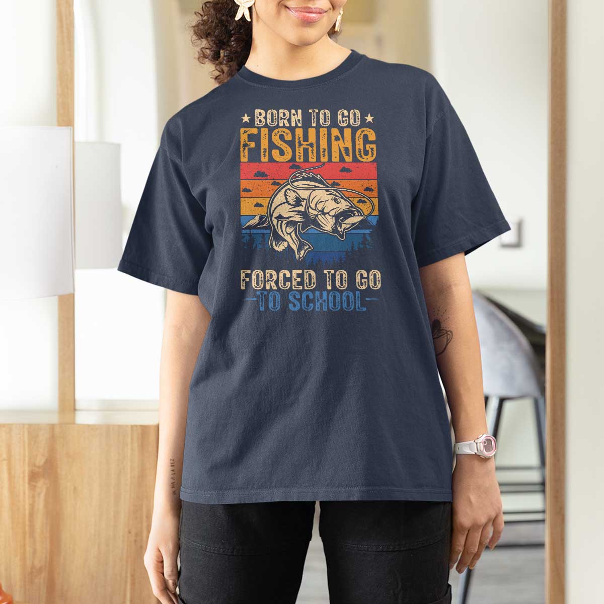 Born to Go Fishing Forced School T Shirt For Women Funny Fishing Fisherman Kids Boys - Wonder Print Shop