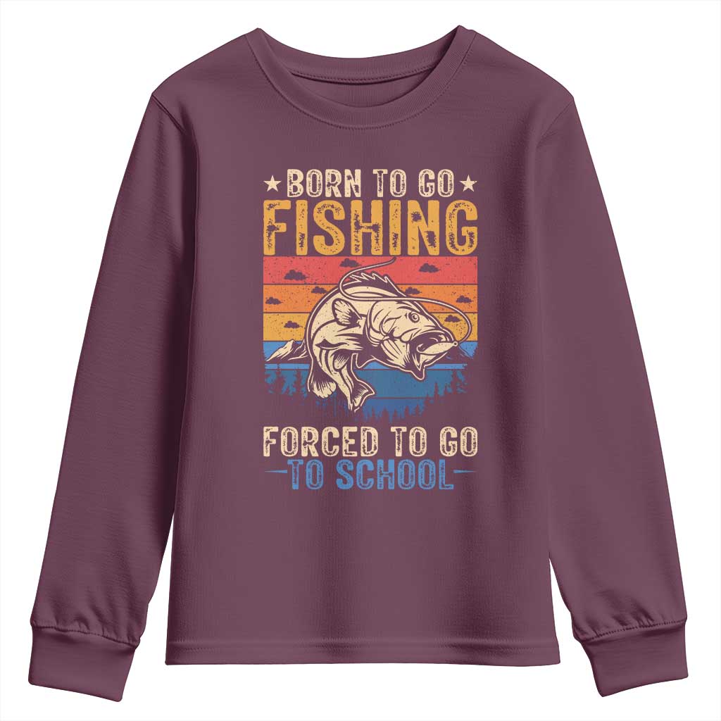 Born to Go Fishing Forced School Youth Sweatshirt Funny Fishing Fisherman Kids Boys - Wonder Print Shop