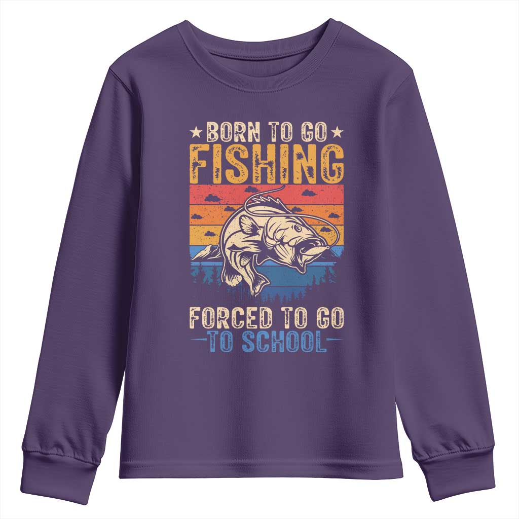 Born to Go Fishing Forced School Youth Sweatshirt Funny Fishing Fisherman Kids Boys - Wonder Print Shop