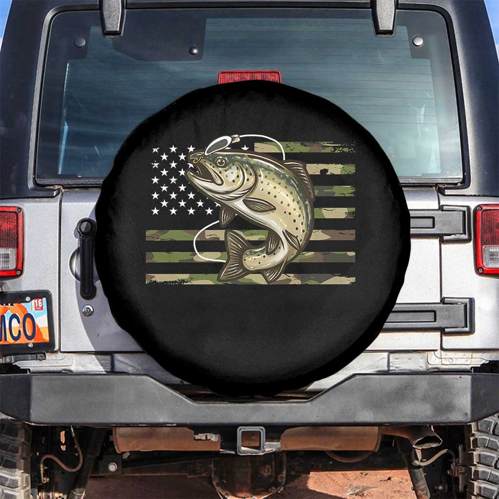 Camo Bass Fishing Spare Tire Cover Patriotic US Flag Fisherman - Wonder Print Shop